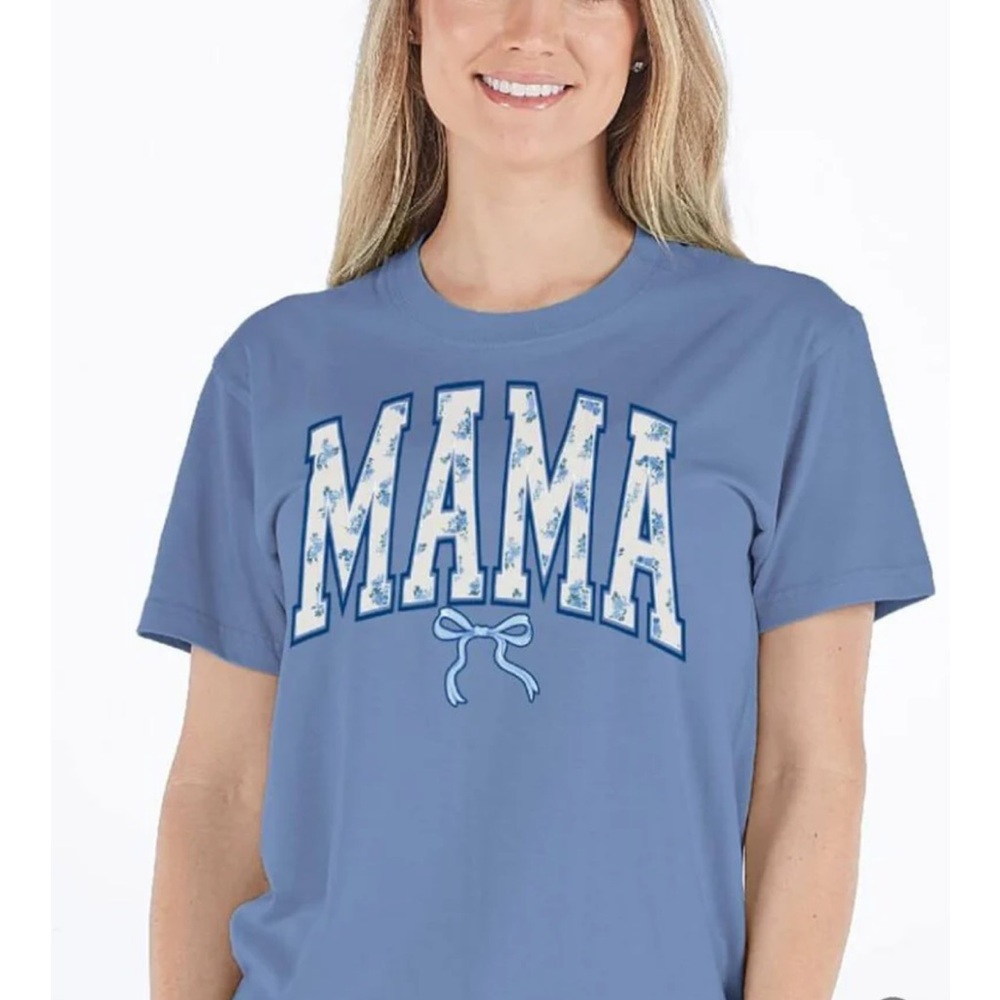 NWT MAMA T-Shirt Women Graphic Tee Blue Floral L Large 10%% Cotton Gift Holidays